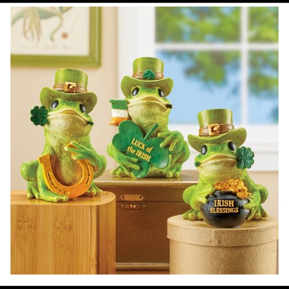 3pc St. Patrick's Day Irish Frog Sitter Figurines